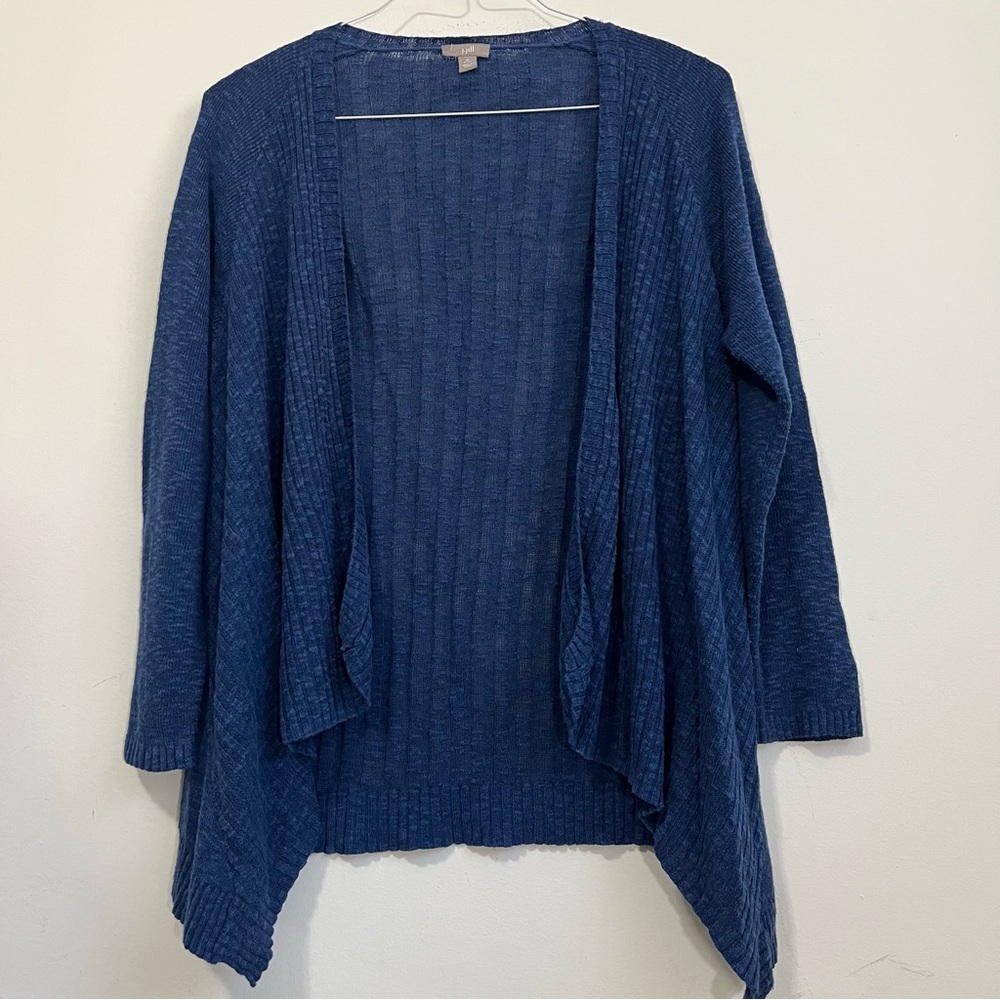 J. Jill Linen Blend Open Front Cardigan Mp Lightweight Ribbed Soft Flowy Blue